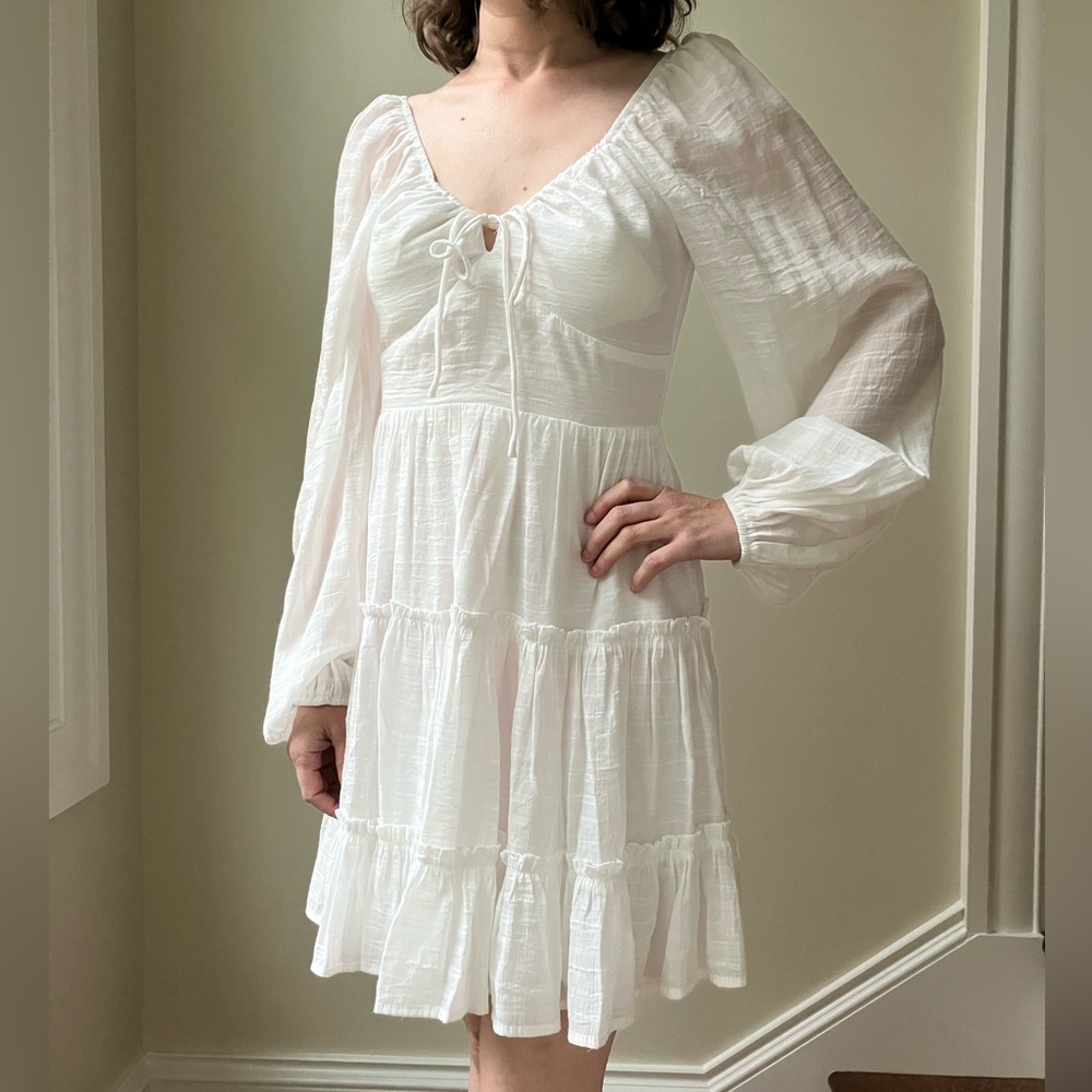 Lulus white tiered mini babydoll dress milkmaid Y2K coquette Cottagecore S